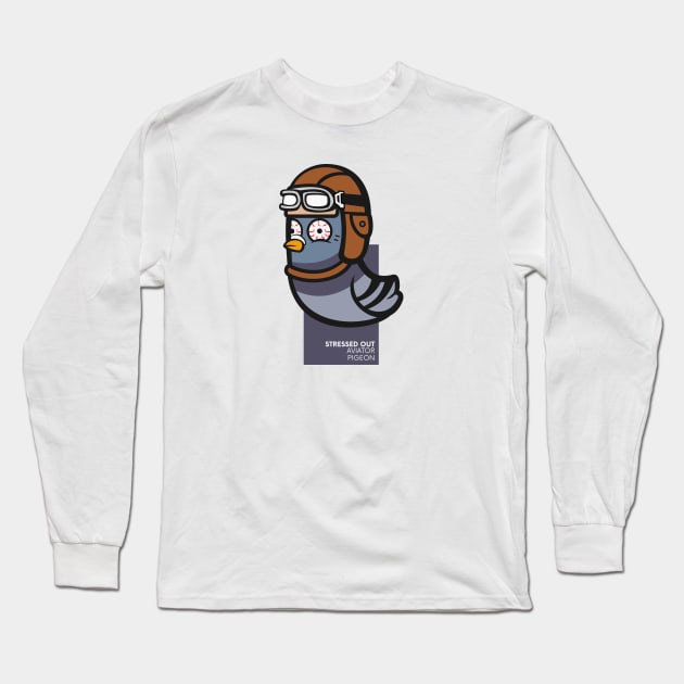 Stressed Out Aviator Pigeon Long Sleeve T-Shirt by Johnitees